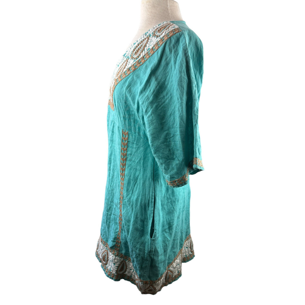 Uncle Frank 100% Linen Embroidered Dress V-Neck Boho Festival Pockets Size Small - Picture 4 of 12